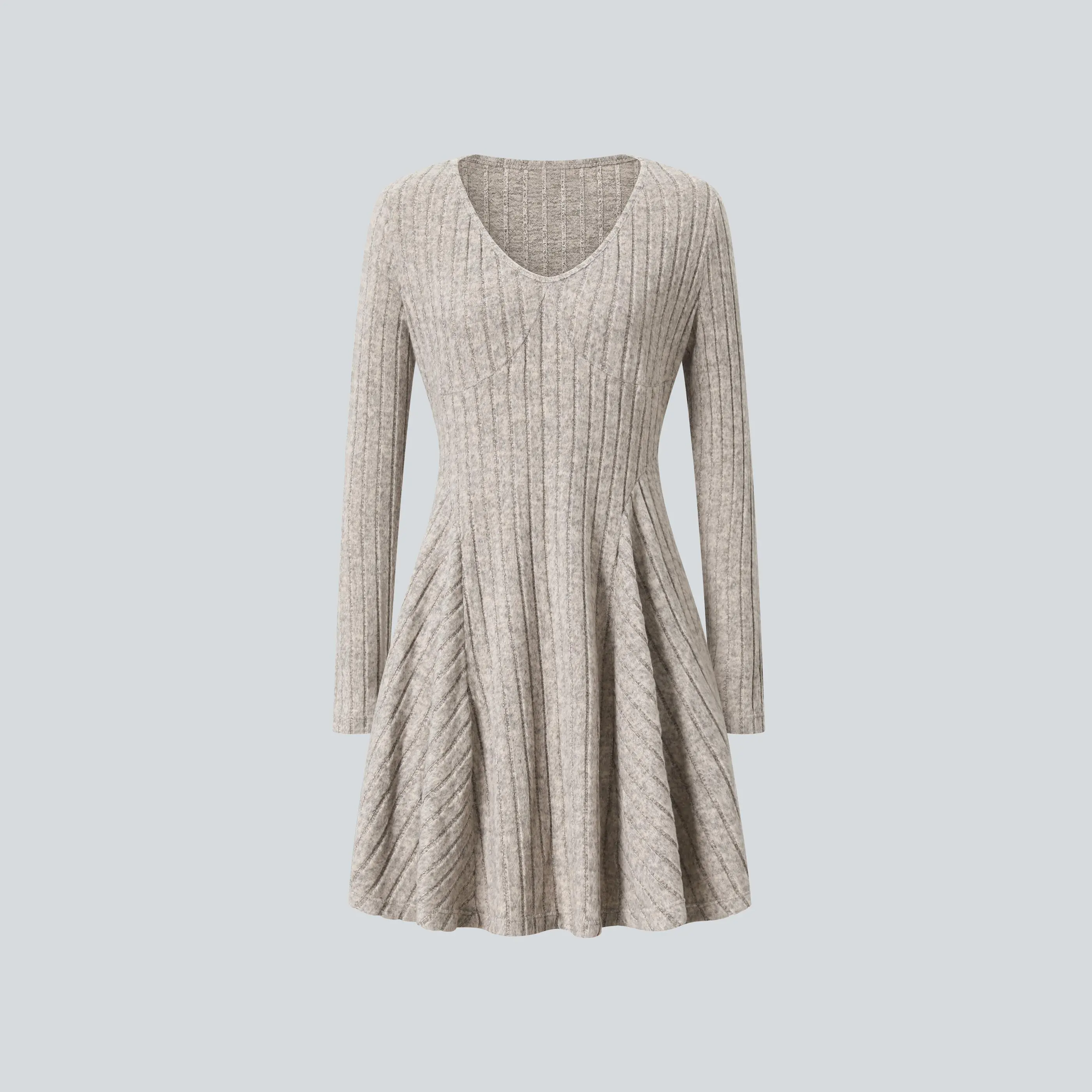 Halara Ribbed Knit V Neck Long Sleeve Flare Mini Casual Dress - TikTok Shop