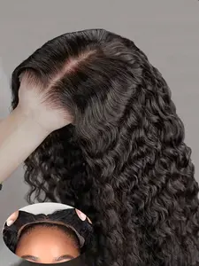 Deep Wave 5x5 Glueless Lace Closure Wig, Human Hair Wig , Pre-Bleached Transparent Lace Wig, 180% Density, for Women Brazilian Virgin Hair, Lace Frontal Wigs