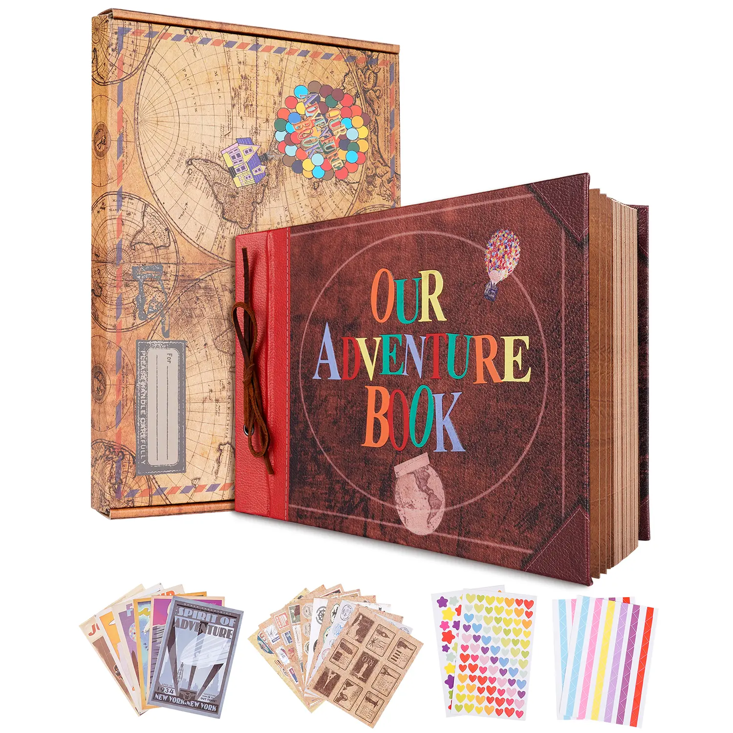 Our Adventure Book Scrapbook Album 11.9 X 7.6in 80 Pages 3D Vintage Embossed Letters Leather Cover, Holiday Gifts Couple Wedding Travel Record Book birthday Journal Memories Diary easter gifts