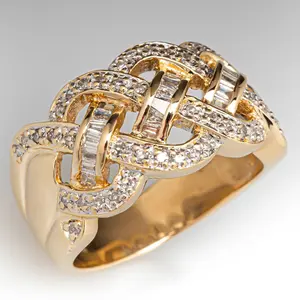 Twisted Rectangular Cut Ring, Vintage Wide Band Statement Ring, 14K Gold-Plated Luxury Jewelry, Vintage Luxury Cocktail Jewelry