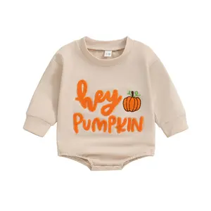 Newborn Halloween Outfit Girl Boy Hey Pumpkin Rompers Bubble Sweatshirt Onesie Fall Halloween Baby Clothes