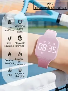 New Unisex Multifunctional Magnetic Charging Minimalist Digital Sports Watch with a soft silicone strap and IP68 water resistance. Features a stopwatch, pedometer, alarm, and calorie counter. Perfect as a holiday gift and suitable for any occasion.