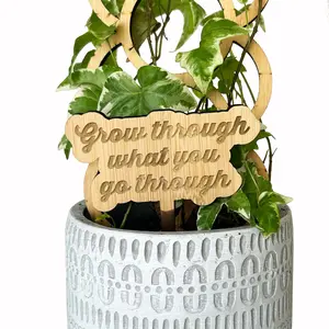 Floratrel Bamboo Premium Stake Signs - Grow Through What You Go Through Plant Support with Inspirational Message Made in Maryland USA Robust & Durable High-Quality Bamboo Stakes Decor Gift