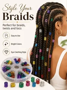 Assorted Hair Cuffs for Braids, Hair Accessories Set, Spiral Braid Clips, Dreadlocks Rings,Metallic Hollow Braid Rings with Clear 8-Slot Storage Box, Lightweight Styling Beads for Locs, Twists, Dreads & Ponytails