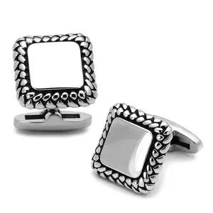 Alamode  Men High Polished Stainless Steel Cufflink with Epoxy in Jet
