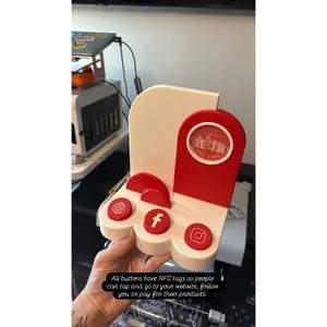 NFC Business Stand with Social Media Icons – White Base, Custom Detail Color