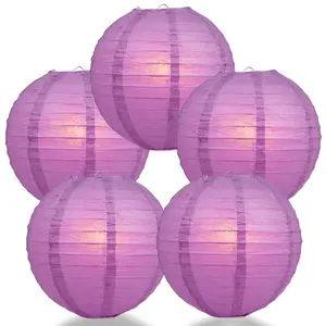 5-Pack 20 Inch Violet / Orchid Parallel Ribbing Round Paper Lantern