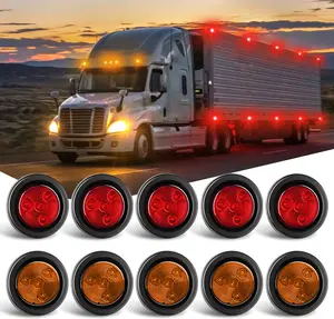 Nilight 10 PCS Round Trailer LED Marker Clearance Lights, 4-LED Amber Red Flush Mount Vehicle Accessories with Plug, Grommet, Pigtail & Hardwiring for Trailer, Truck