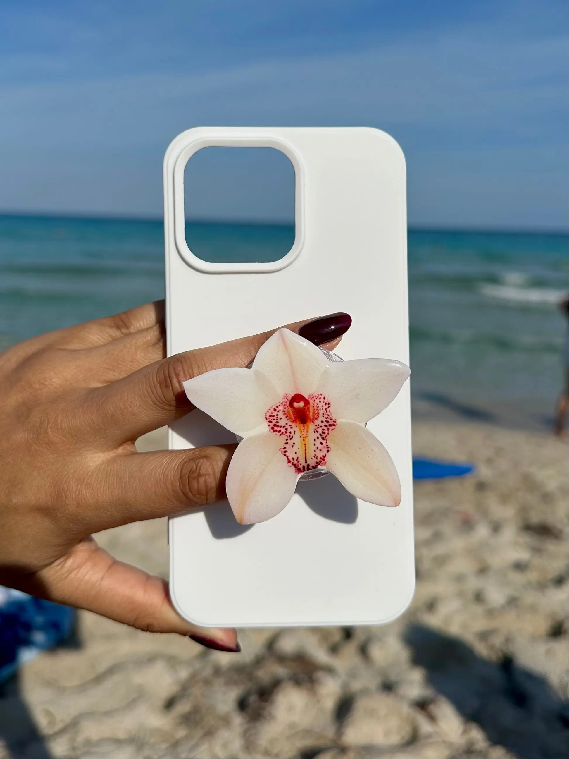 Rainbow Summer White Orchid Blossom Flower Magnetic Pop Socket Phone Grip Summer Szn Tropical Flower Floral Vibrant Color Phone Grip Popsocket