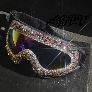 1pc Feminine Sparkling Rhinestone Ski Goggles - Mirrored Lens, PC Frame, Rhinestone-Encrusted Design, Anti-Fog Cloth Included, Breathable, Compatible Winter Eyewear, Alpine/Snowboarding Accessories
