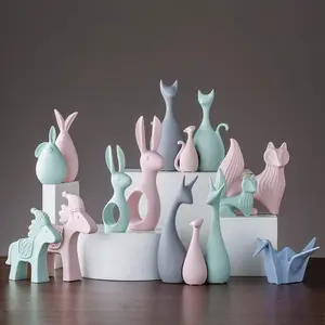 Macaron Ceramic Rabbit And Deer Figurines