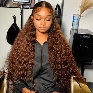 Deep Wave Lace Frontal Wig Brazilian 13x6 Hd Lace Wigs  32 34 Inch Chocolate Brown 13x4 Curly Lace Front Human Hair Water Wave Loose Deep WaveWigs For Women 180% Density Pre Plucked