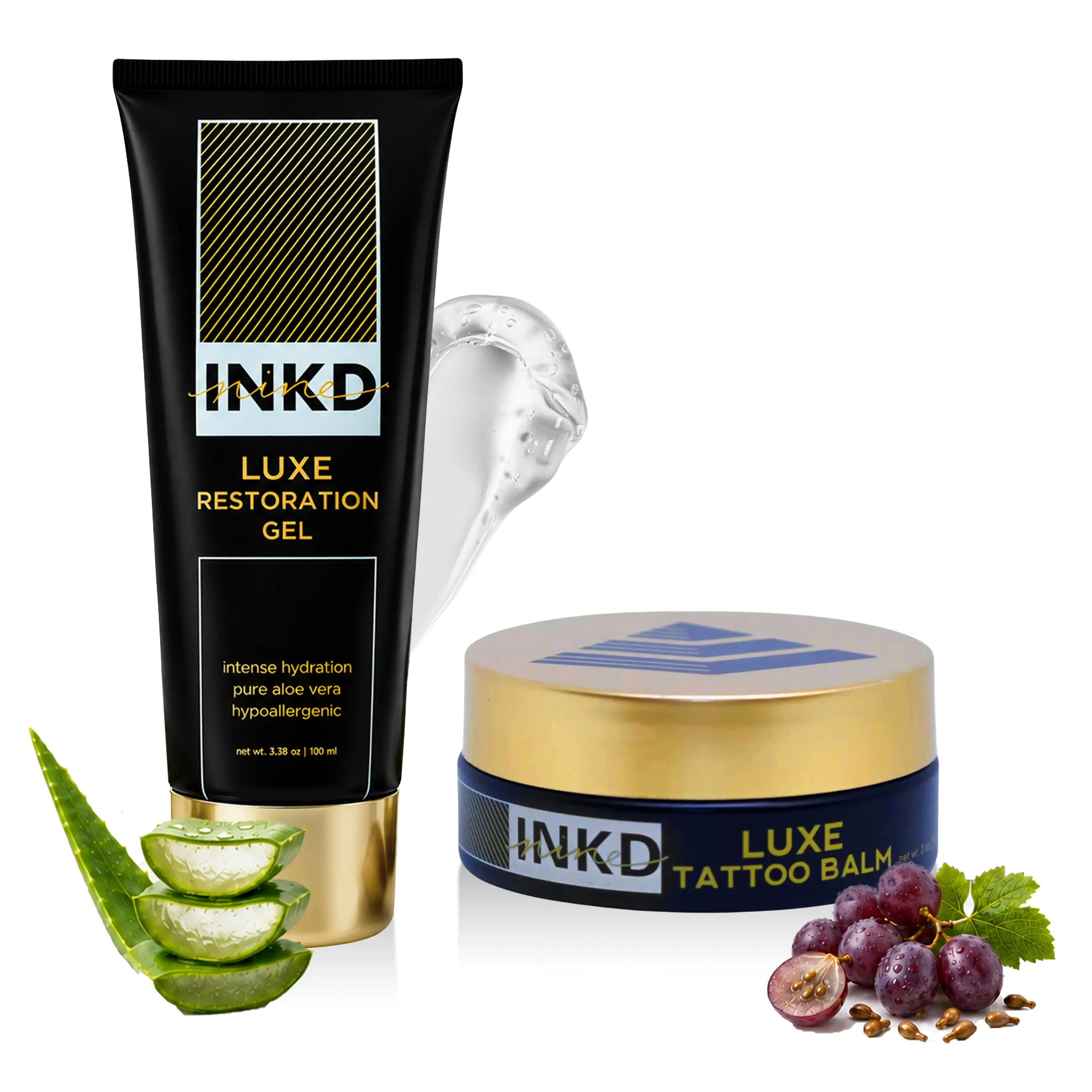 INKD 9 LUXE Tattoo Aftercare Kit - Tattoo Balm & Restoration Gel Set - Natural Tattoo Care for Fresh & Healed Tattoos