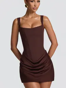 Sexy Elegant Chic Bodycon Ruched Drawstring Mini Corset Dress for Women, Night Out Club Wear Formal Party Dress