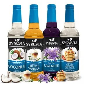 Syruvia Sugar Free Coffee Syrup Variety Pack - Coconut, French Vanilla, Lavender & Cheese Pancake - Gluten-Free, Kosher, 25.4 fl oz - Smooth Cafe Flavors for Coffee & Lattes (4-Pack)