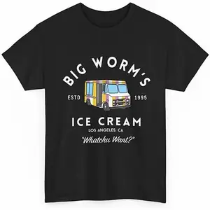 100% Cotton Short Sleeve Tee Big Worm Ice Cream Friday Movie Tee - Unisex, Stylish Letter Graphic T-Shirt Comfort Fabric