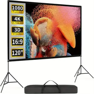 100/120-Inch Portable Projector Screen with Stand - HD 4K Outdoor Movie Screen, Easy Quick Setup (Tool-Free), Sturdy Metal Frame for Indoor & Outdoor Use