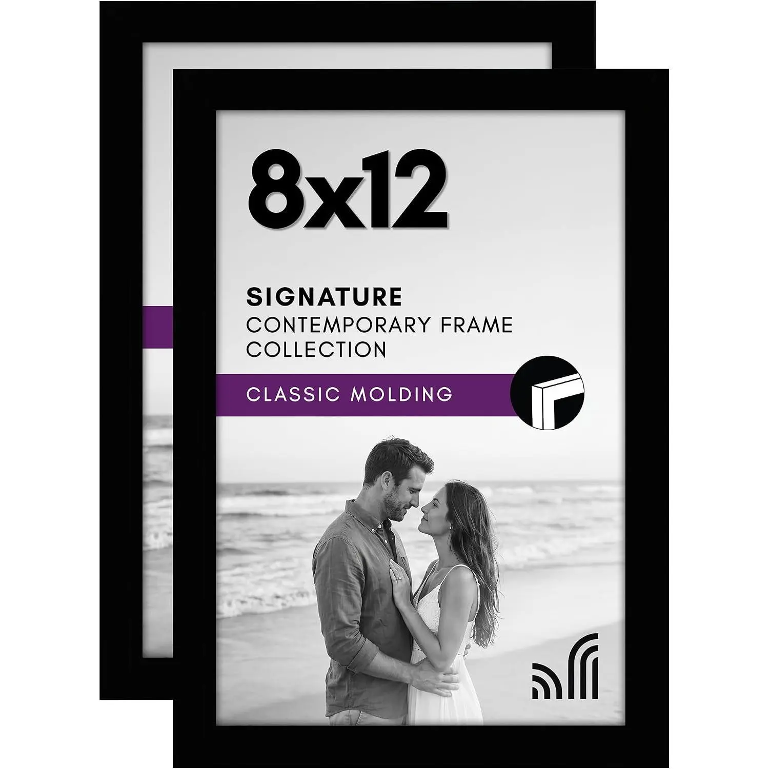 Americanflat 8x12 Picture Frame with Shatter-Resistant Glass - Set of 2 - Signature Collection - Gallery-Style Frames Made of Engineered Wood - Picture Frames for Tabletop and Wall Display - Black