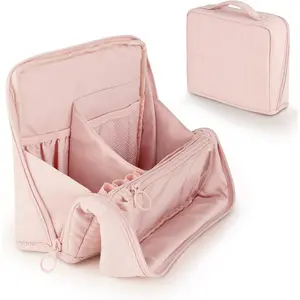 1pc Large Capacity Travel Toiletry Bag, Portable Business Wash Bag, Spacious Stationery Organizer, Standing Makeup Bag, Travel Cosmetic Bag, Multi-Layered, Women's Essentials