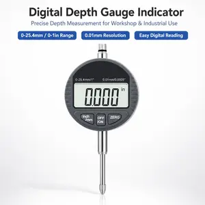 Digital Depth Gauge Indicator 0-1 Inch / 0-25.4mm, 0.01mm High Precision LCD Depth Measuring Tool with Inch/mm Conversion, Zero Setting, Replaceable Probe Tip for Machining, Mold, Auto Repair & DIY