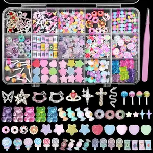 3D Mix Nail Charms Kit, Lollipop Nail Art Charms, Color Cute Gummy Bear Donut Star Heart Acrylic Nail Charm, Alloy Cross Star Butterfly Snake Crown Nail Gems Rhinestones Charms DIY Crafts Decor
