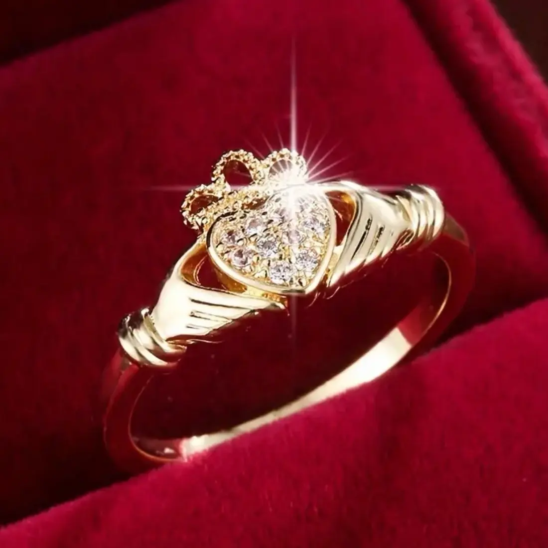 Golden Claddagh and Zircon Ring sizes 6, 7, 8, 9, 10 available Golden Claddagh and Zircon Ring sizes 6, 7, 8, 9, 10 available