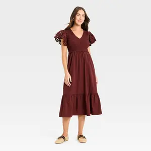 Women's Flutter Short Sleeve Smocked Midi A-Line Dress - Universal Thread