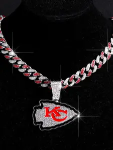 Rugby Oil-Drip KC Team Pendant Alloy Full Diamond Two-Tone Cuban Chain Necklace