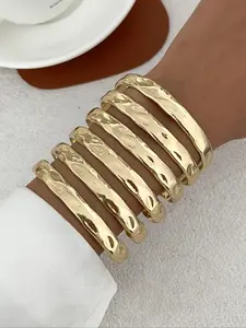 Boho Style Geometric Pattern Metal Bangle Bracelets Set, Open Cuff Design, Punk Fashion Jewelry for Women, Daily Wear & Party Accessories, Trendy Jewelry