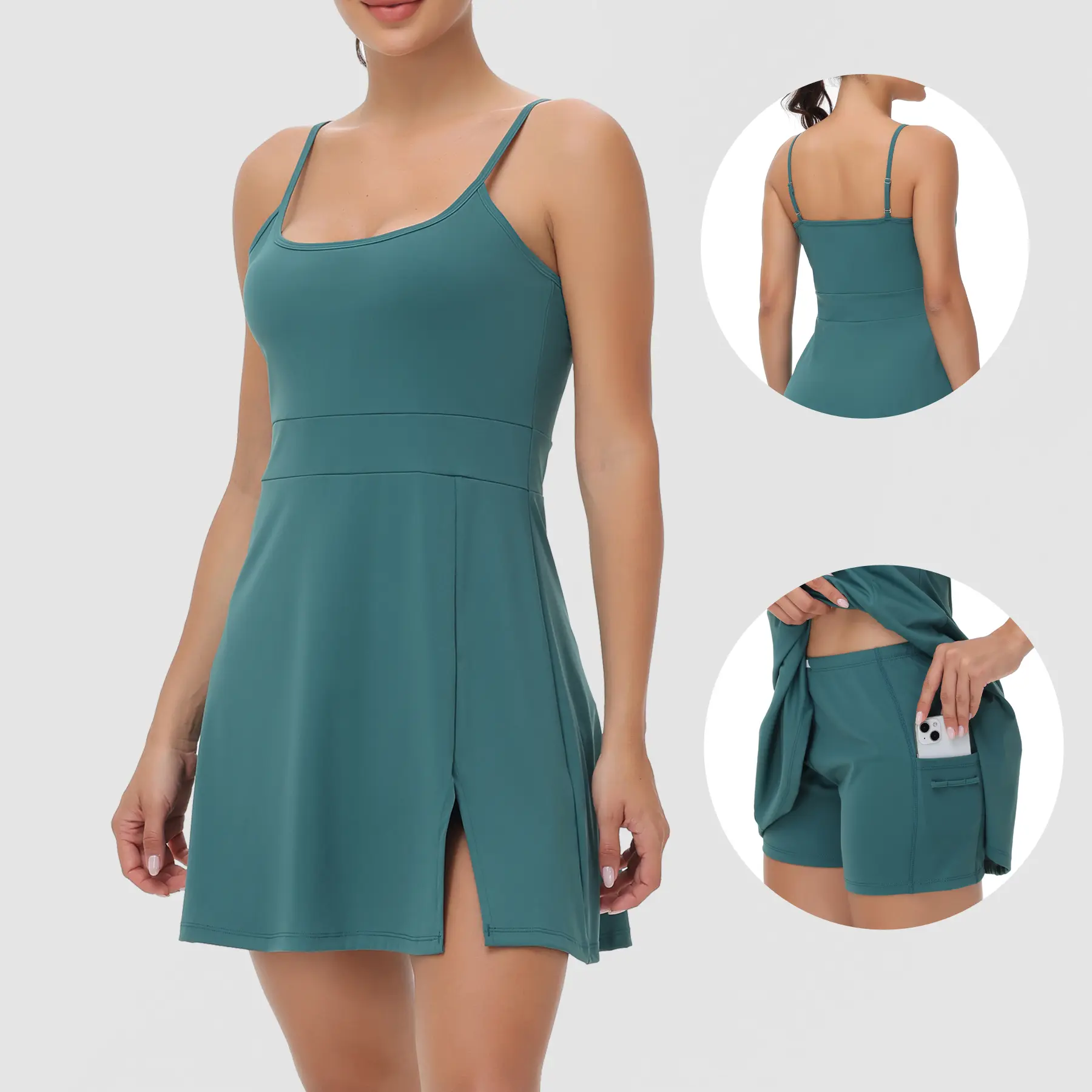 Women's 2-in-1 Sleeveless Tennis Dress with Built-In Shorts & Pockets for Golf, Summer, Gym Workouts - All Seasons Flowy Cute Soft Comfy Athletic Dress