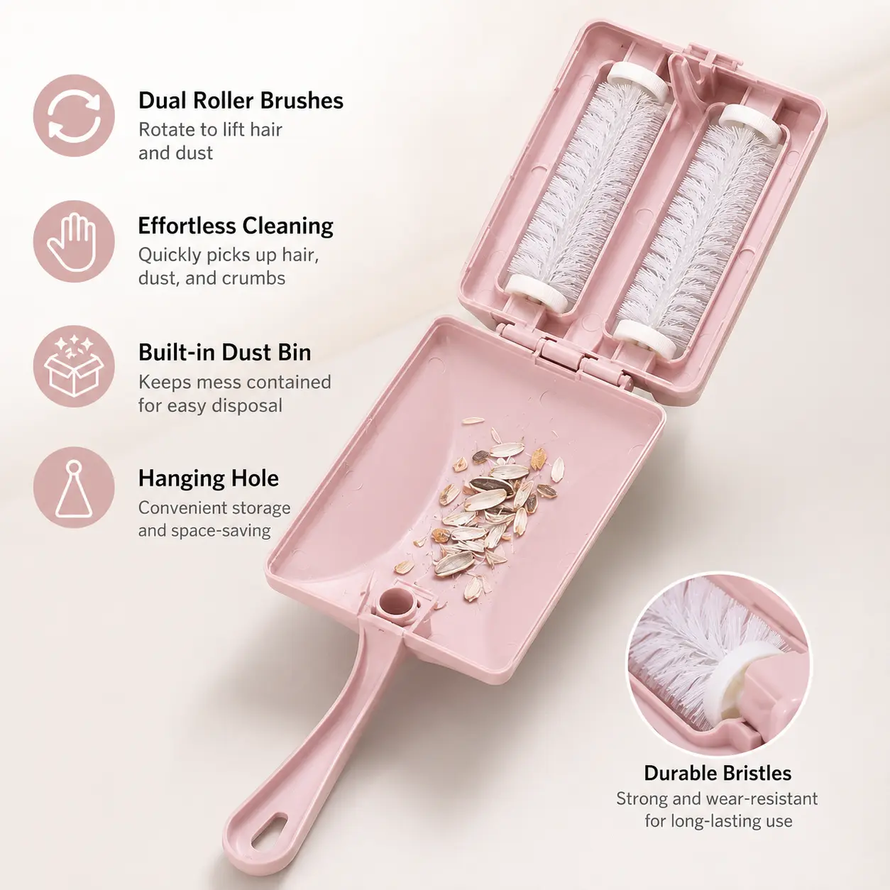 Double Roller Lint Brush - 1 Count, Snap Buckle Sealed, With Hanging Hole, Household Decor Essential for Hair Removal on Sofa, Carpet