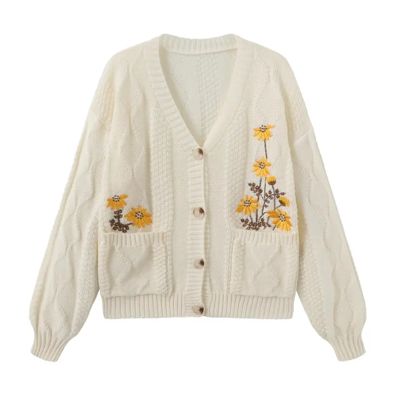 【Black Friday】Women's Boho Floral Embroidery Button Front Cardigan, Casual Long Sleeve Pocket Knitwear for Fall, Fashion Women's Knit Clothing for Daily Wear