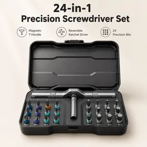 24-in-1 Precision Ratchet Screwdriver Set with Reversible T-Handle Driver, S2 Steel Bits, Magnetic Bit Holder, Portable Case for Electronics, Bicycle, Furniture and DIY Repair