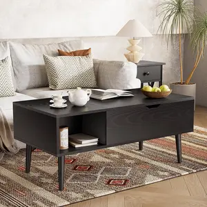 39.4"Lx19.6"Wx17.4"H Wood Lift Top Coffee Table with Hidden Compartment and Adjustable Storage Shelf