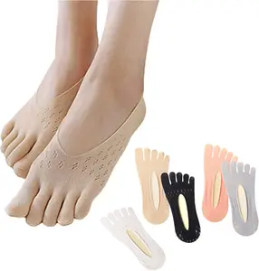 5 Pairs Separated Toe Invisible Socks for Women, Breathable Non Slip Five Finger Compression Socks, Low Cut No Show Yoga Socks