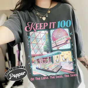Keep It 100 Comfort Colors Shirt, The Land The Seas The Skies WDW Tshirt, Retro Magic Kingdom Theme Park Tee, WDW Family Trip Gift