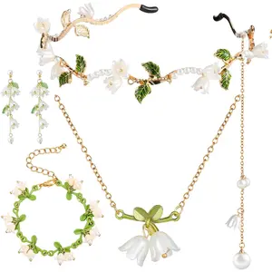 4 count Lily of the Valley Fairy Flower  Set Lily of the Valley Necklace Bracelet Earring Headband  for Women