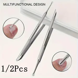1/2-Piece Stainless Steel Cuticle Pusher Nail Care Set, Multi-Function Cuticle Remover, Portable & Durable, with Nail File for Manicure & Pedicure