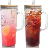 ANOTION 24oz Glass Cups with Lids and Straws with Handle  -Tumbler Coffee Cups Mason Jar Cups Drinking Set Coffee Bar Accessories