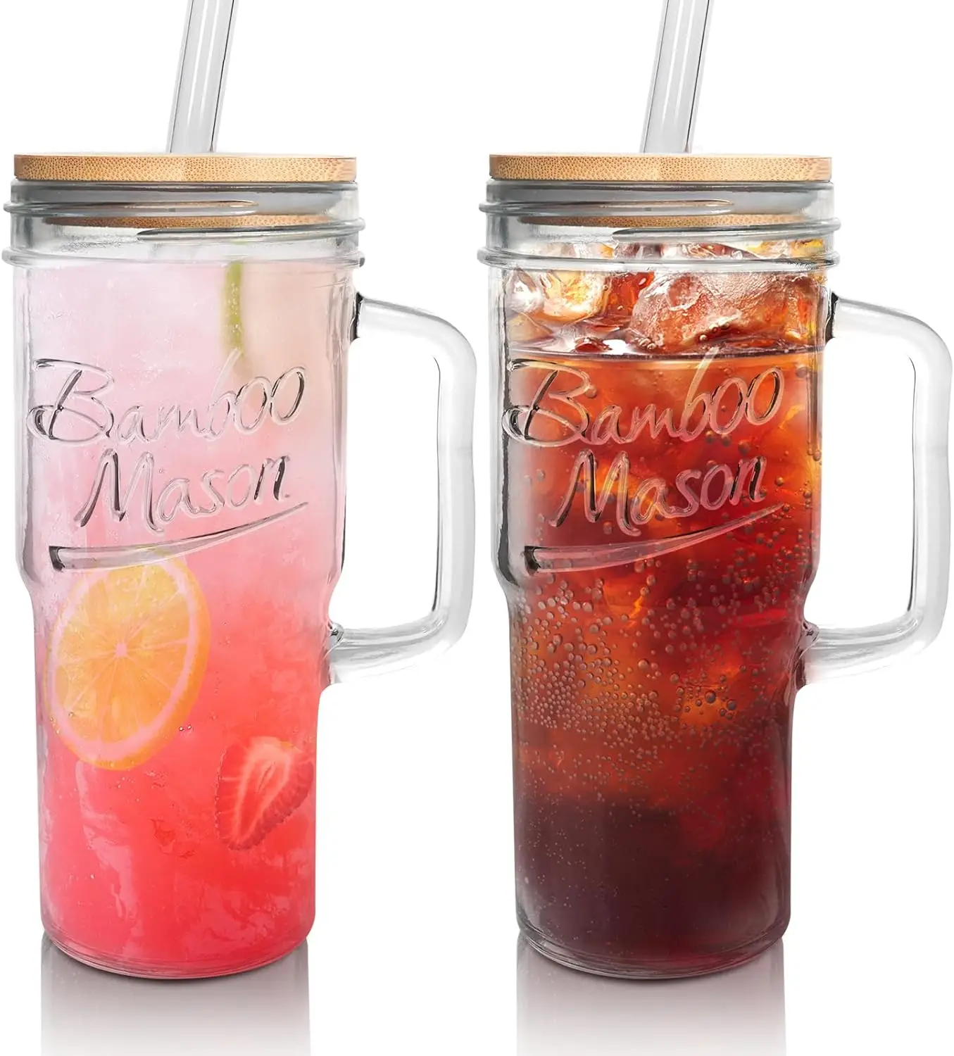 ANOTION 24oz Glass Cups with Lids and Straws with Handle -Tumbler Coffee Cups Mason Jar Cups Drinking Set Coffee Bar Accessories