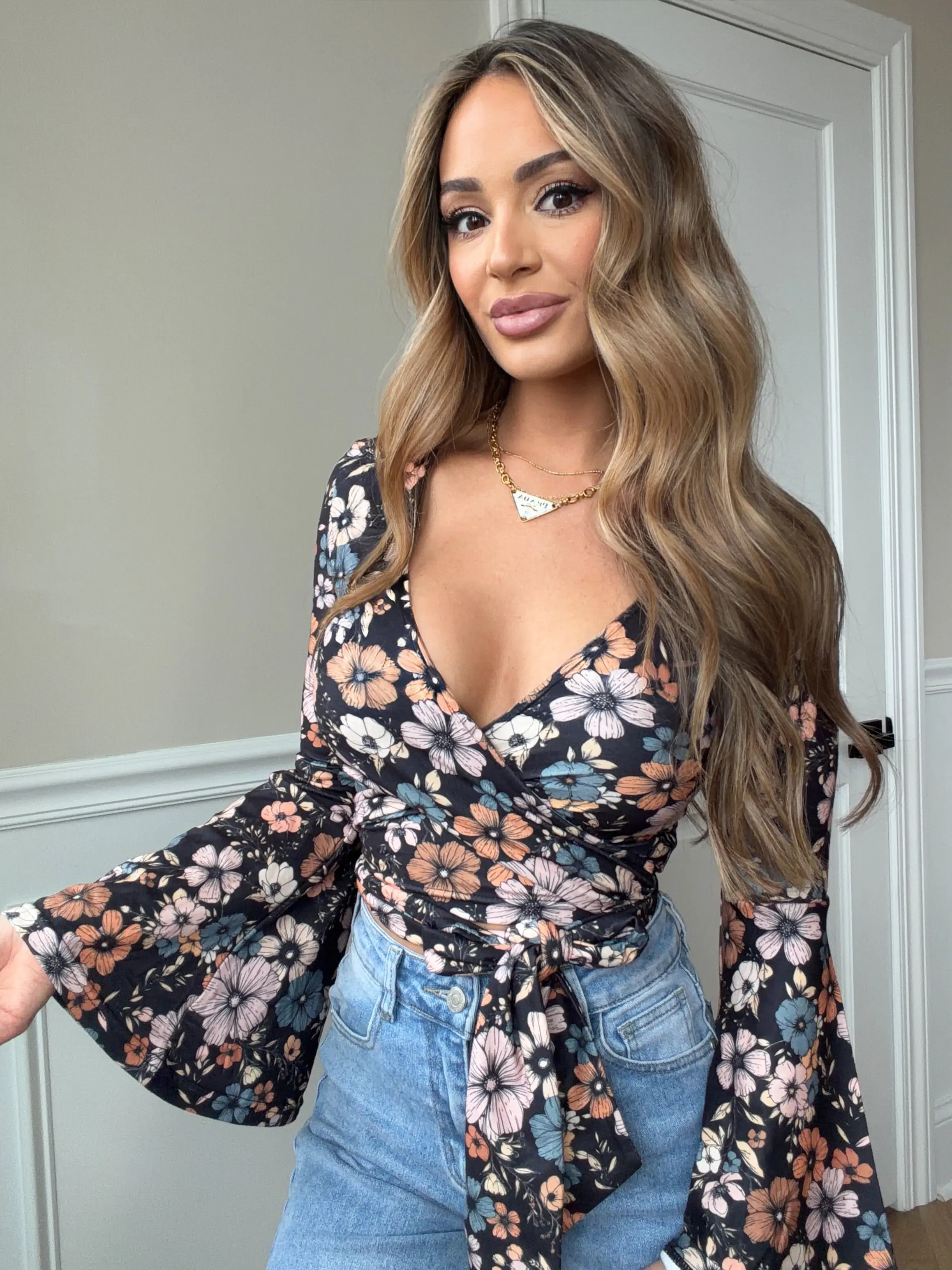 Woodstock Floral Bell Sleeve Wrap Top - Moonlit