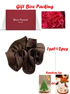Gift box Satin Scrunchies Hair Ties Set for Women - Big Silk Satin Scrunchie Exra Large Jumbo Gaint Oversized Cute Scrunchy for Curl Thick Hair Fashionable Versatile High-End Elegant Simple Minimalist Solid Color Hair Tie Christmas New Year Gift Present