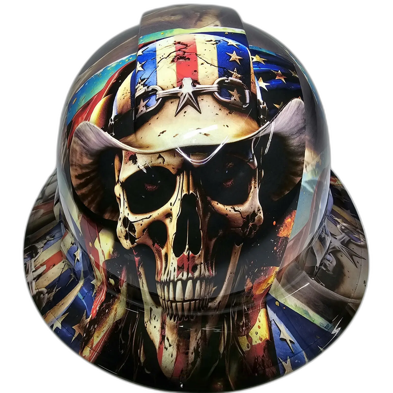 Cowboy Skull Stars & Stripes - Custom Hydro Dipped Full Brim Hard Hat