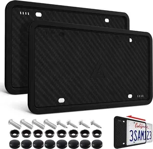 2 Pack Black Silicone License Plate Frames with Side-Opening Bracket Holder for Easy Installation