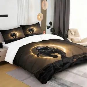 Sexy Leopard Print Bed Sheet Set, U-Shaped Quilted Design, Soft Microfiber Blanket, Includes 2 Pillowcases