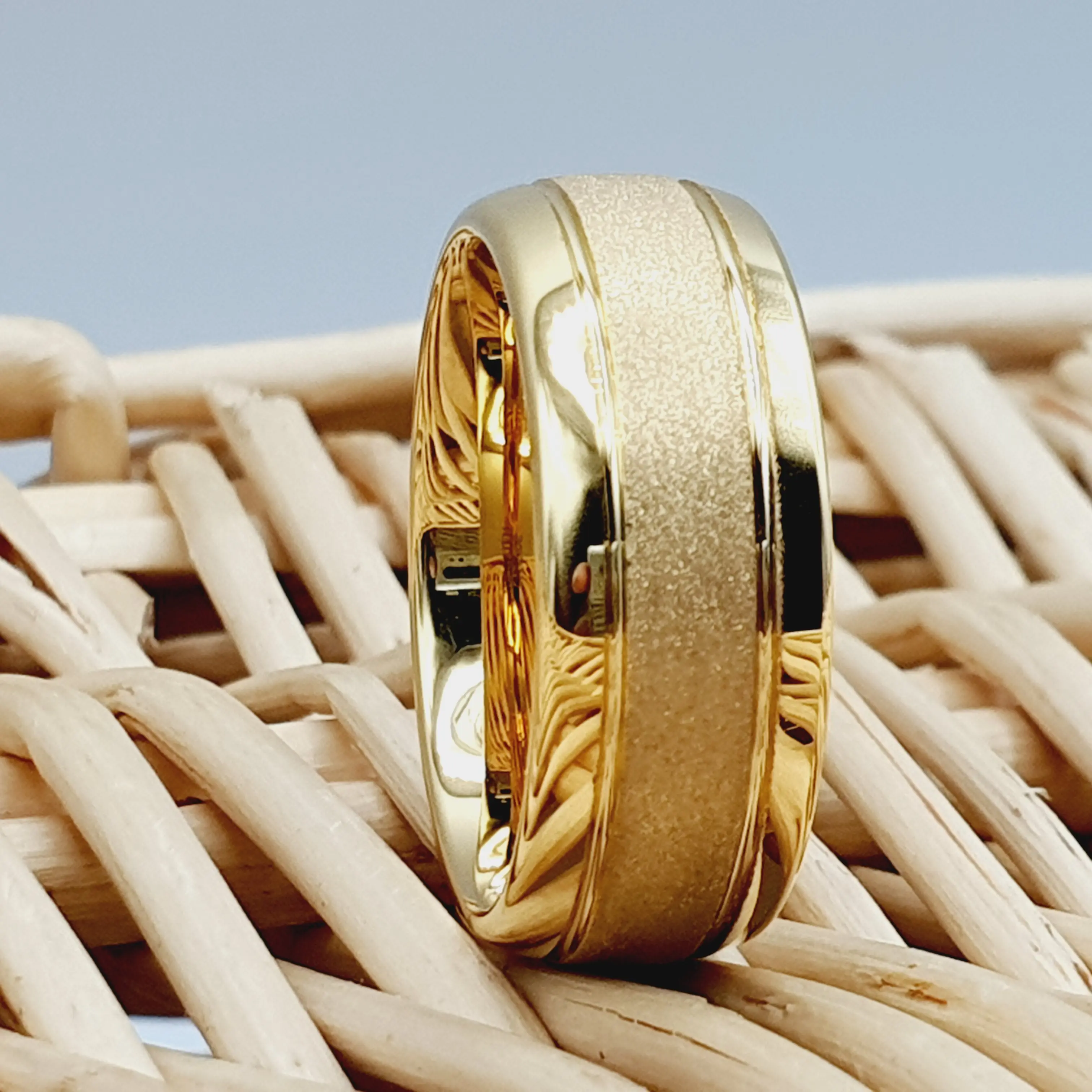 Yellow Gold Personalized Tungsten Wedding Band for Men and Women