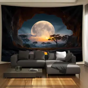 Cave Forest Moon Backdrop Dreamy Nature Theme Tapestry Wall Hanging Photography Background for Bedroom Decor Meditation Space Party Event Supplies