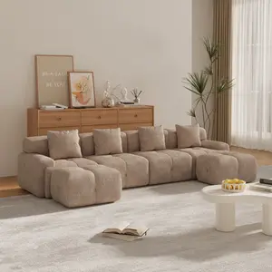 135''U-Shaped Sleeper Modular Sectional Sofa Bed Chaise, Oversized 4-Seater Boneless Convertible Block Cloud Tufted Floor Corner Couch Set with 2 Ottomans & 4 Pillows for Living Room