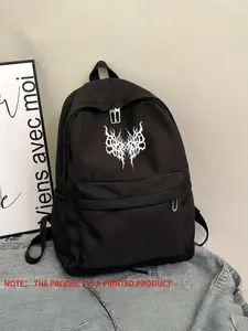 Gothic Butterfly Print Backpack, Streetwear Style, Durable Nylon Material, Perfect for School & Daily Use, Y2K Aesthetic Design