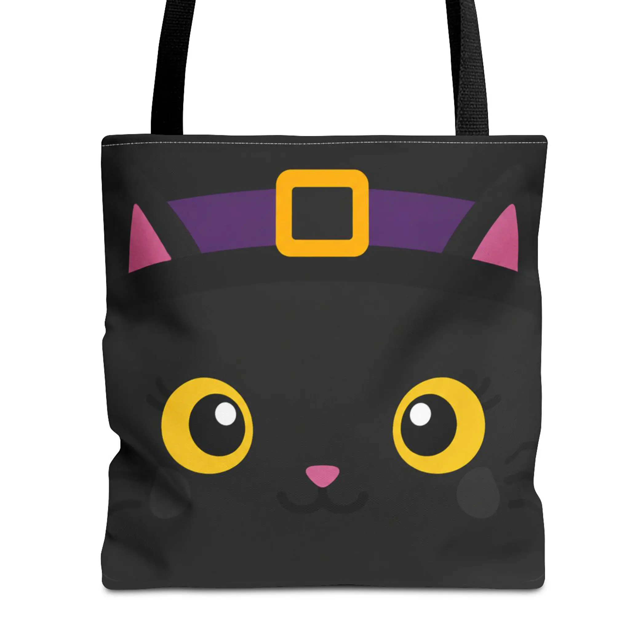Large 13x13 Cute Black Cat Halloween Trick or Treat Bag – Halloween Candy Tote